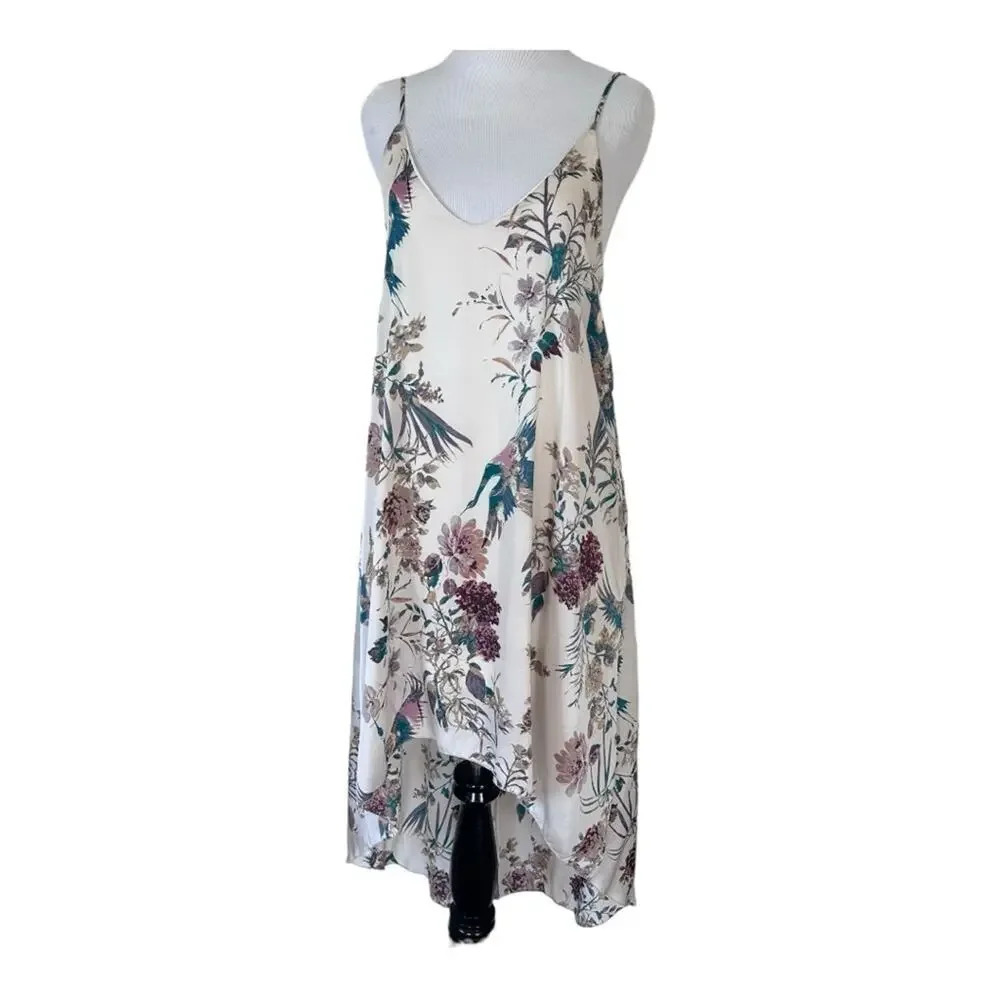 Honey Punch Spring Cream Floral High Low Dress with side Pockets - Picture 2 of 11